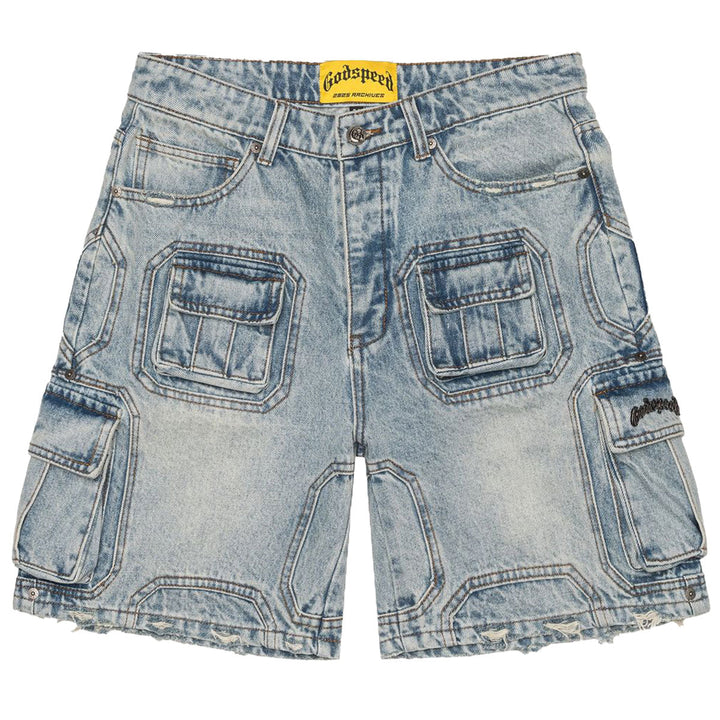 Octagon Cargo Denim Shorts (Blue)