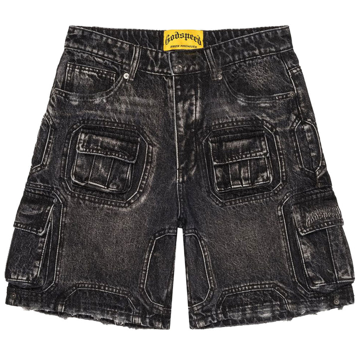 Pantalones cortos de mezclilla cargo octagonales (negros)