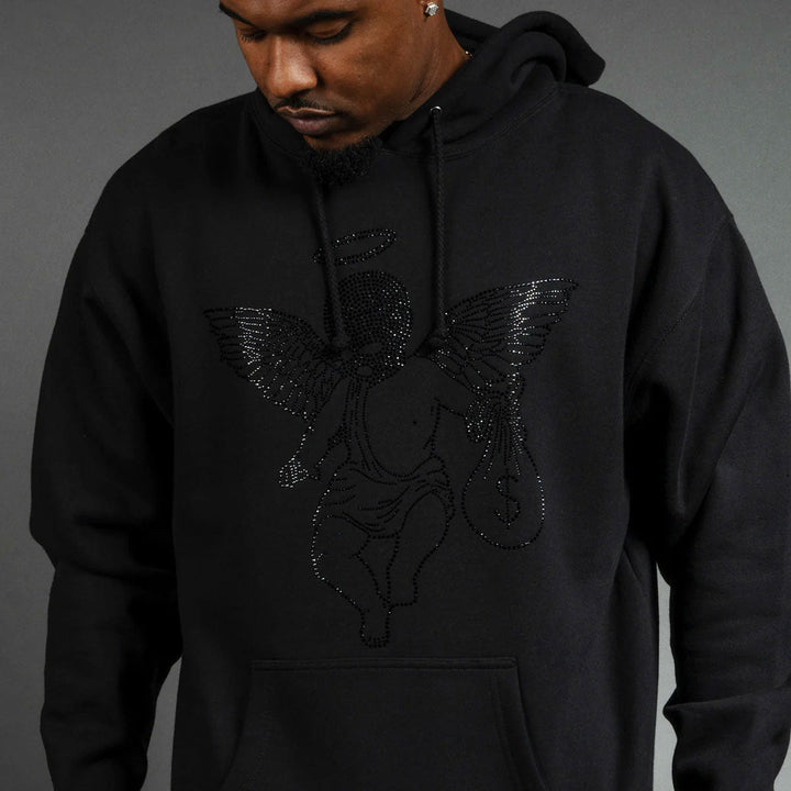 Black Rhinestone MM Angel Hoodie (Black)