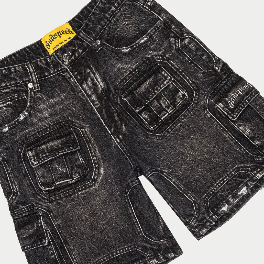 Pantalones cortos de mezclilla cargo octagonales (negros)