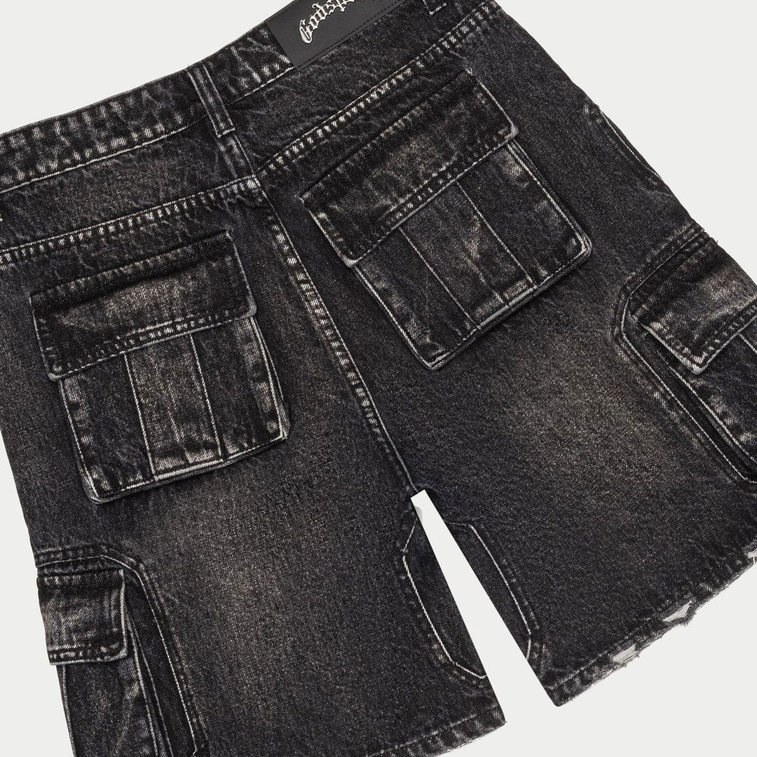 Pantalones cortos de mezclilla cargo octagonales (negros)