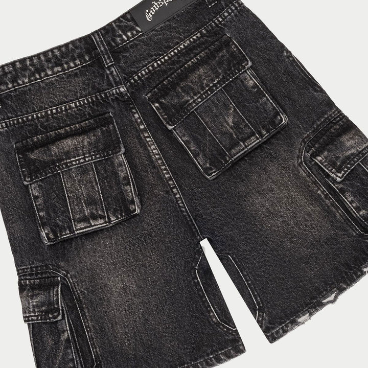 Pantalones cortos de mezclilla cargo octagonales (negros)