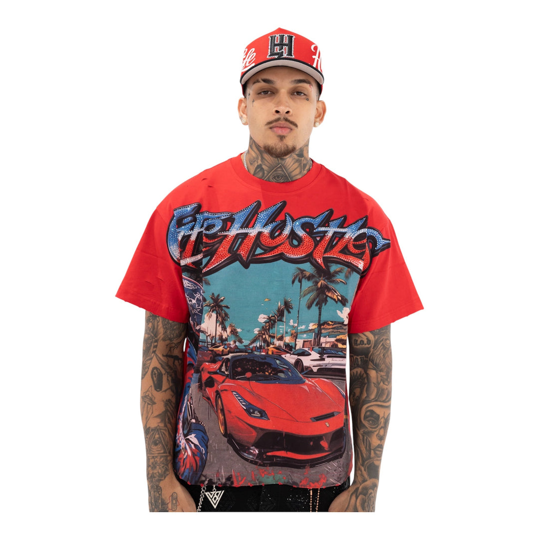 LH Biker Rhinestone Tee (Red)