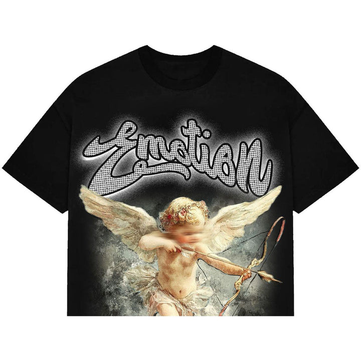 Rhinestone Cupid Cropped Tee (Black)