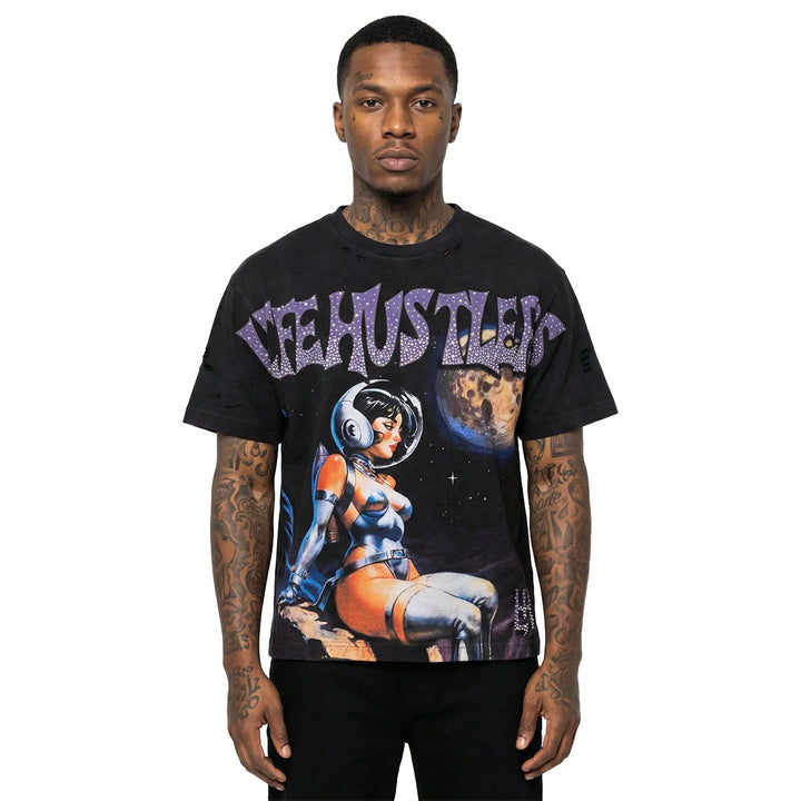 Sexy Astronaut Rhinestone Tee (Black)