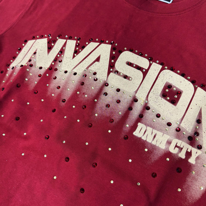 Invasion Rhinestone Tee (Burgundy)