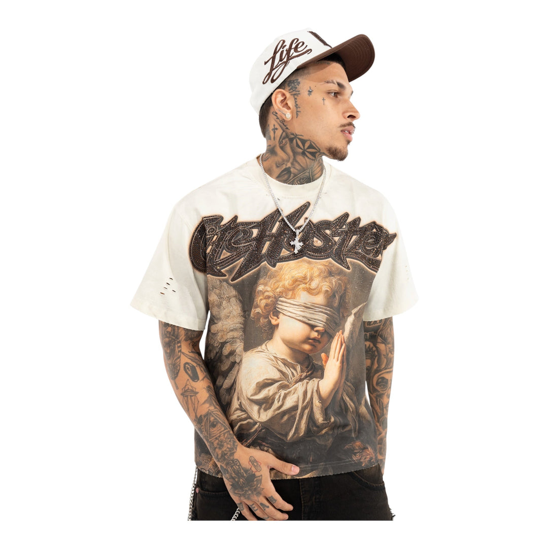 LH Praying Angel Rhinestone Tee (Cream)