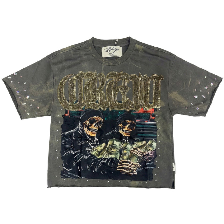 Camiseta corta con cuello redondo (gris)