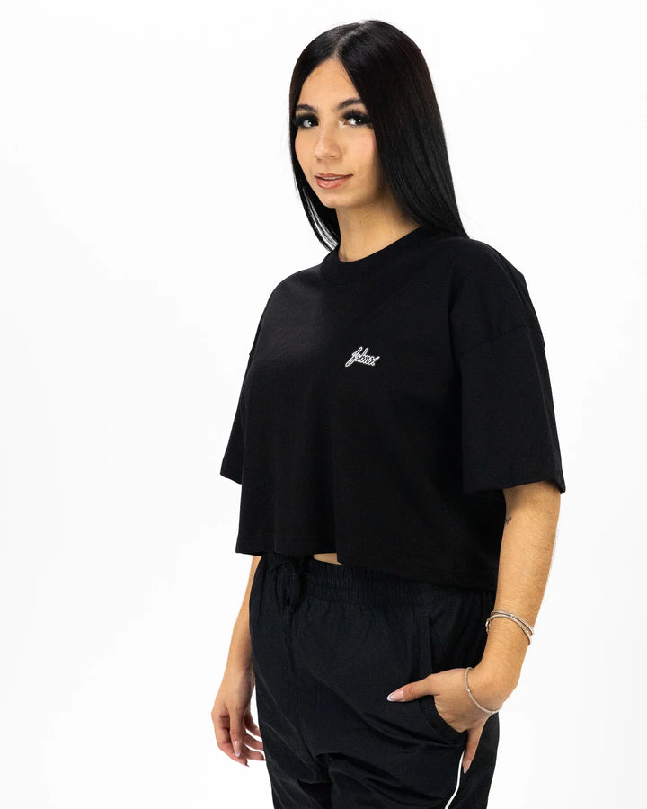 WMNS Boxy Basic Logo Crop Tee (Black)