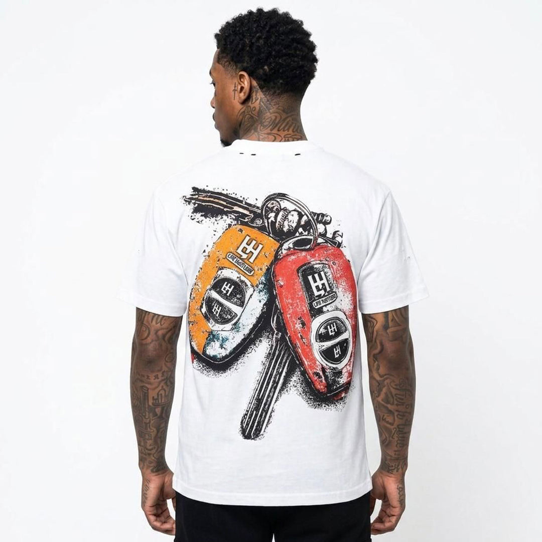 Sports Car Rhinestone Tee (White)