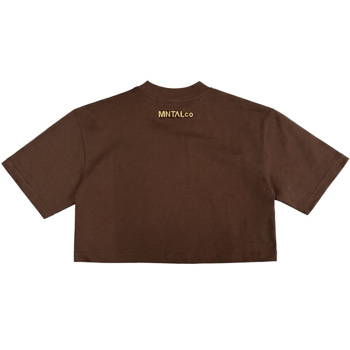 Embroidered M Cropped Tee (Brown)