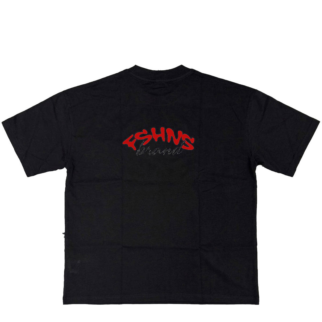 Wavy Glitter Oversize Tee (Black / Red)