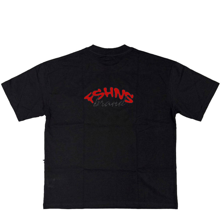 Wavy Glitter Oversize Tee (Black / Red)
