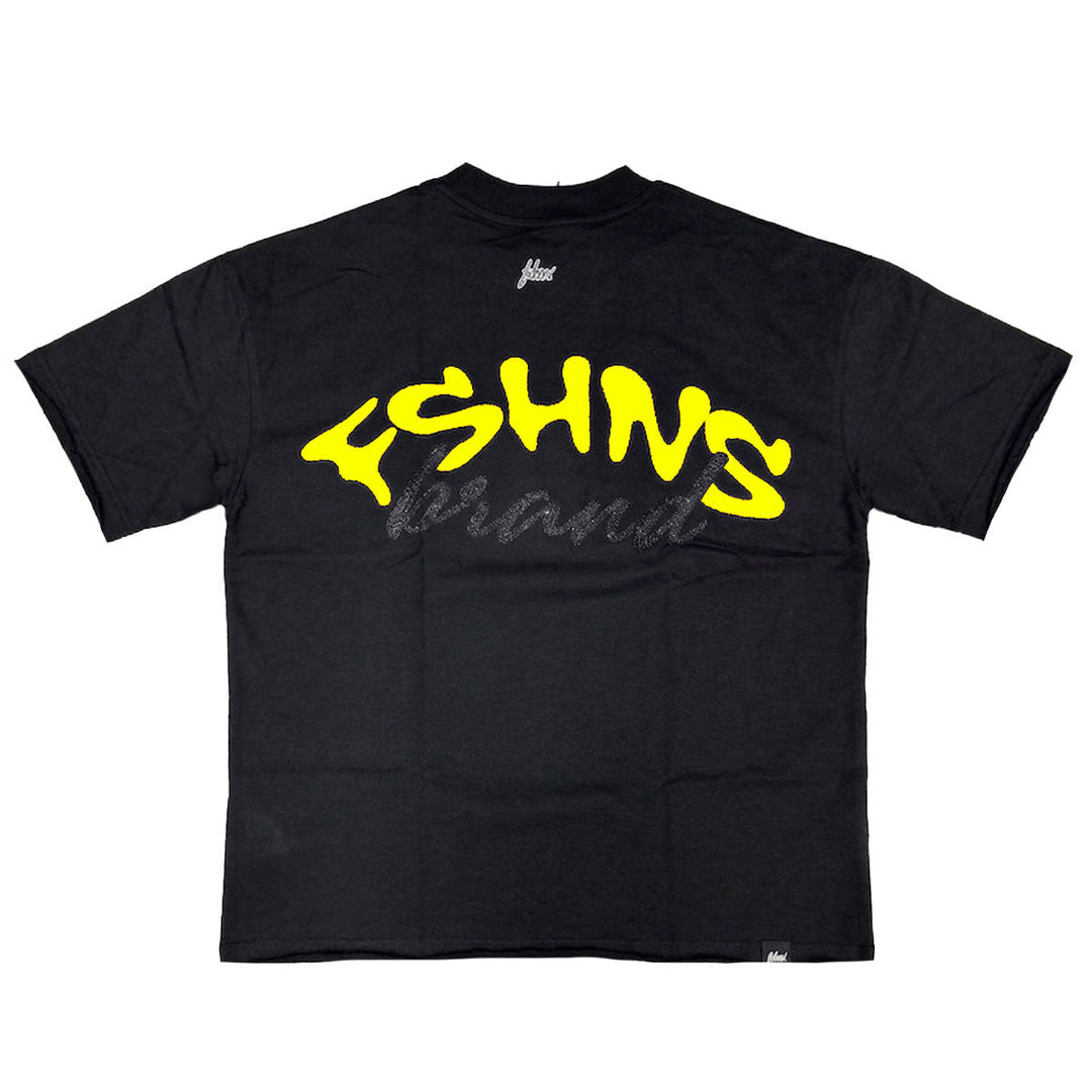 Wavy Glitter Oversize Tee (Black / Yellow)