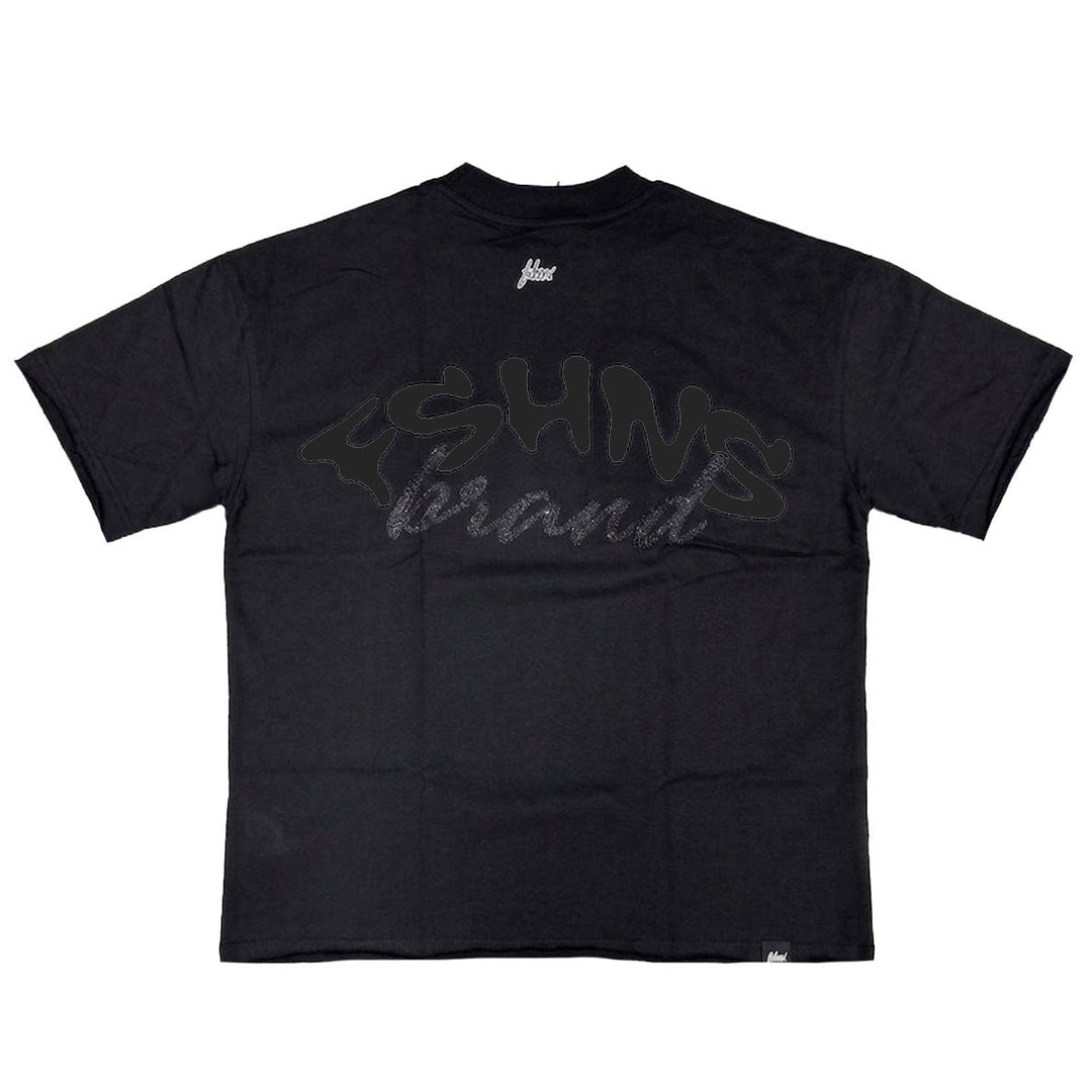 Wavy Glitter Oversize Tee (Full Black)
