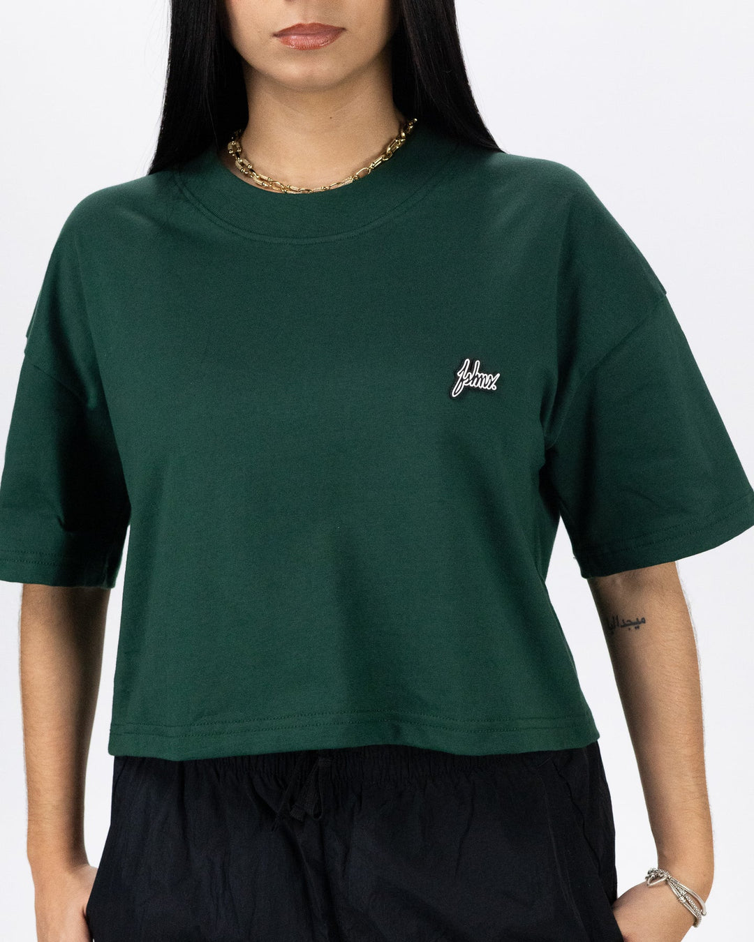 WMNS Boxy Basic Logo Crop Tee (Green)