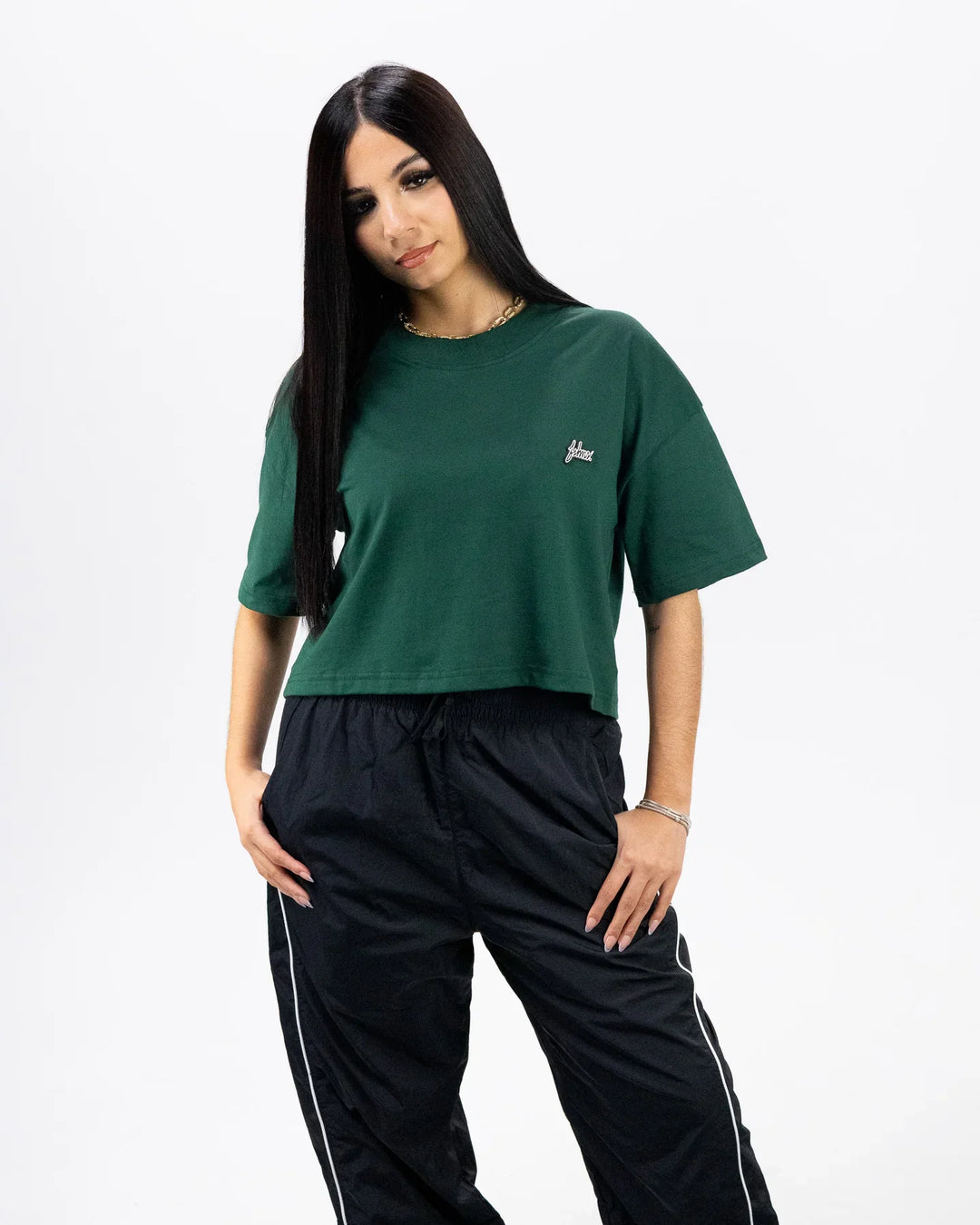 WMNS Boxy Basic Logo Crop Tee (Green)
