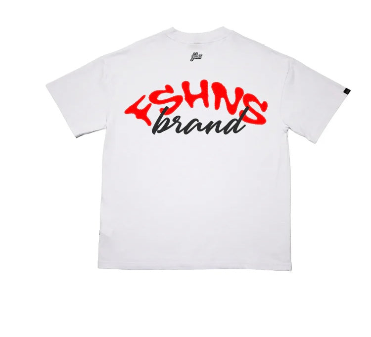 Wavy Glitter Oversize Tee ( White / Red )