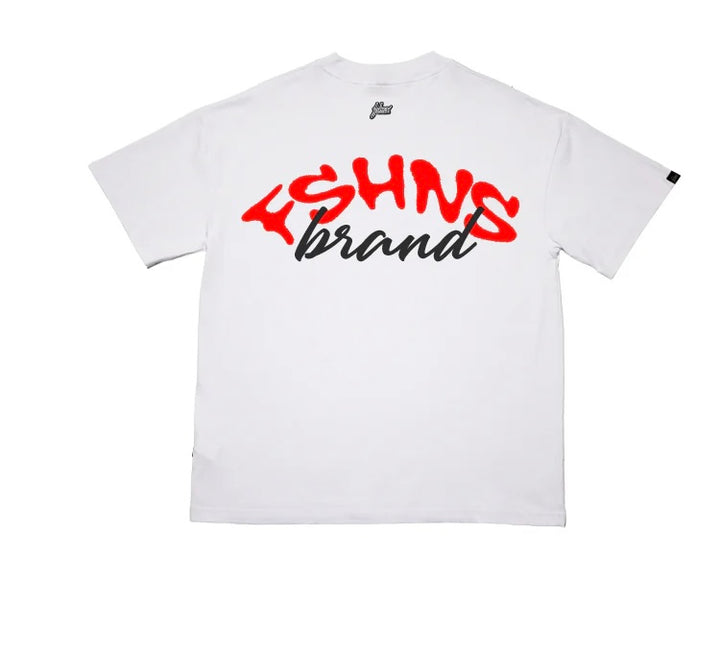 Wavy Glitter Oversize Tee ( White / Red )