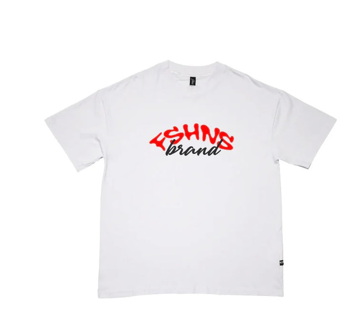 Wavy Glitter Oversize Tee ( White / Red )