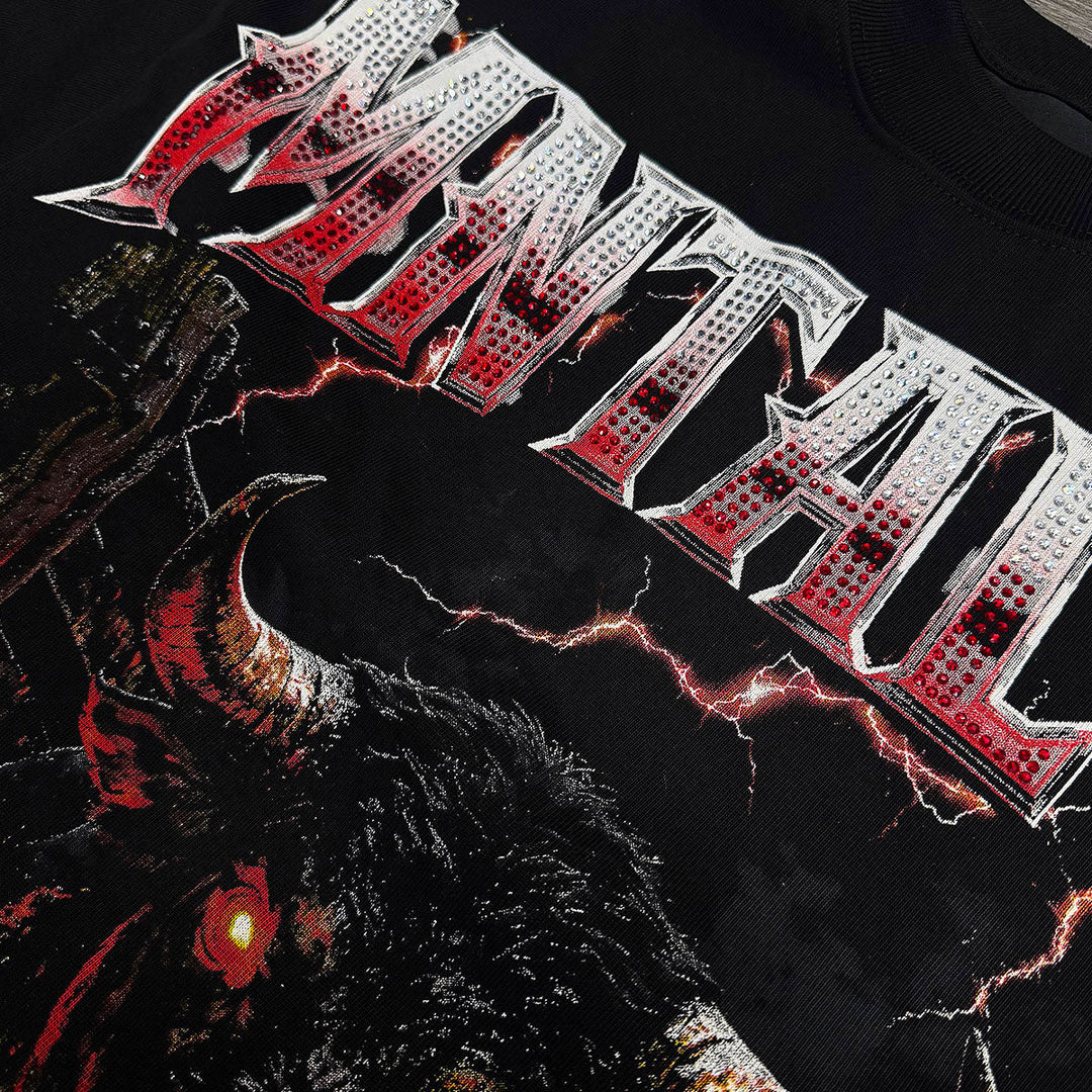 Bull Fury Oversize Rhinestone Tee (Black)