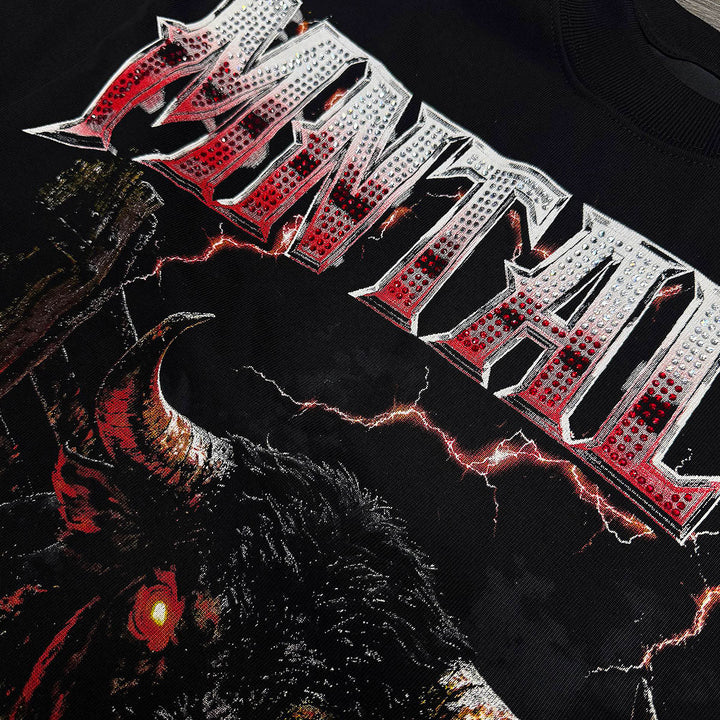 Bull Fury Oversize Rhinestone Tee (Black)