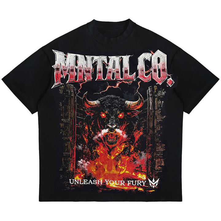 Bull Fury Oversize Rhinestone Tee (Black)