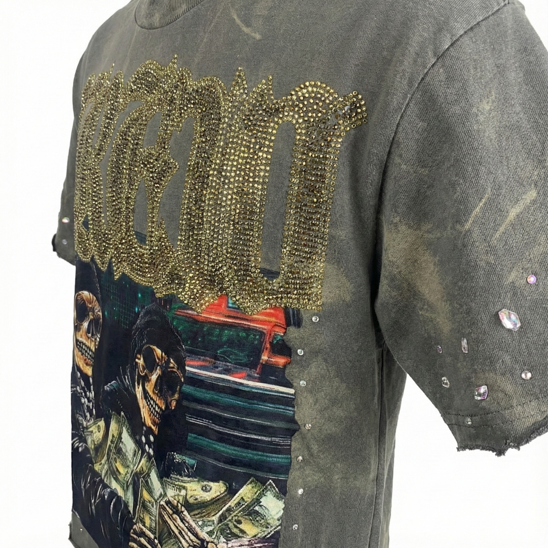 Camiseta corta con cuello redondo (gris)