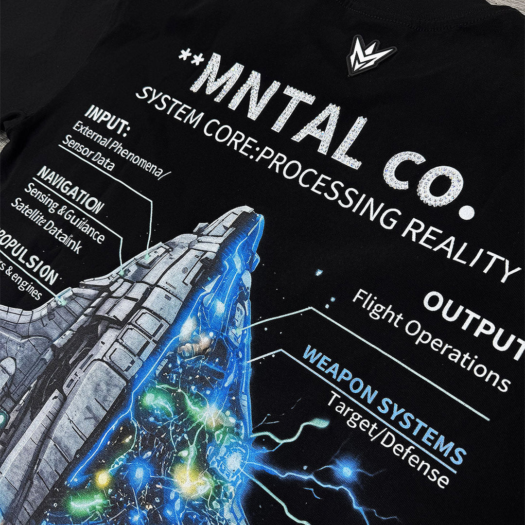 MNTAL Spaceship Rhinestone Tee (Black)