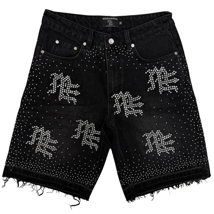 ME Rhinestone Denim Shorts (Black)