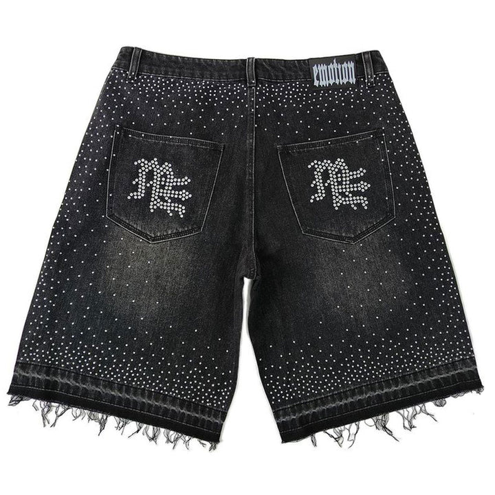 ME Rhinestone Denim Shorts (Black)