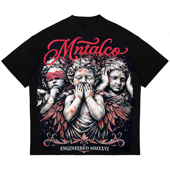 MNTAL Senses Angel  Rhinestone Tee (Black)