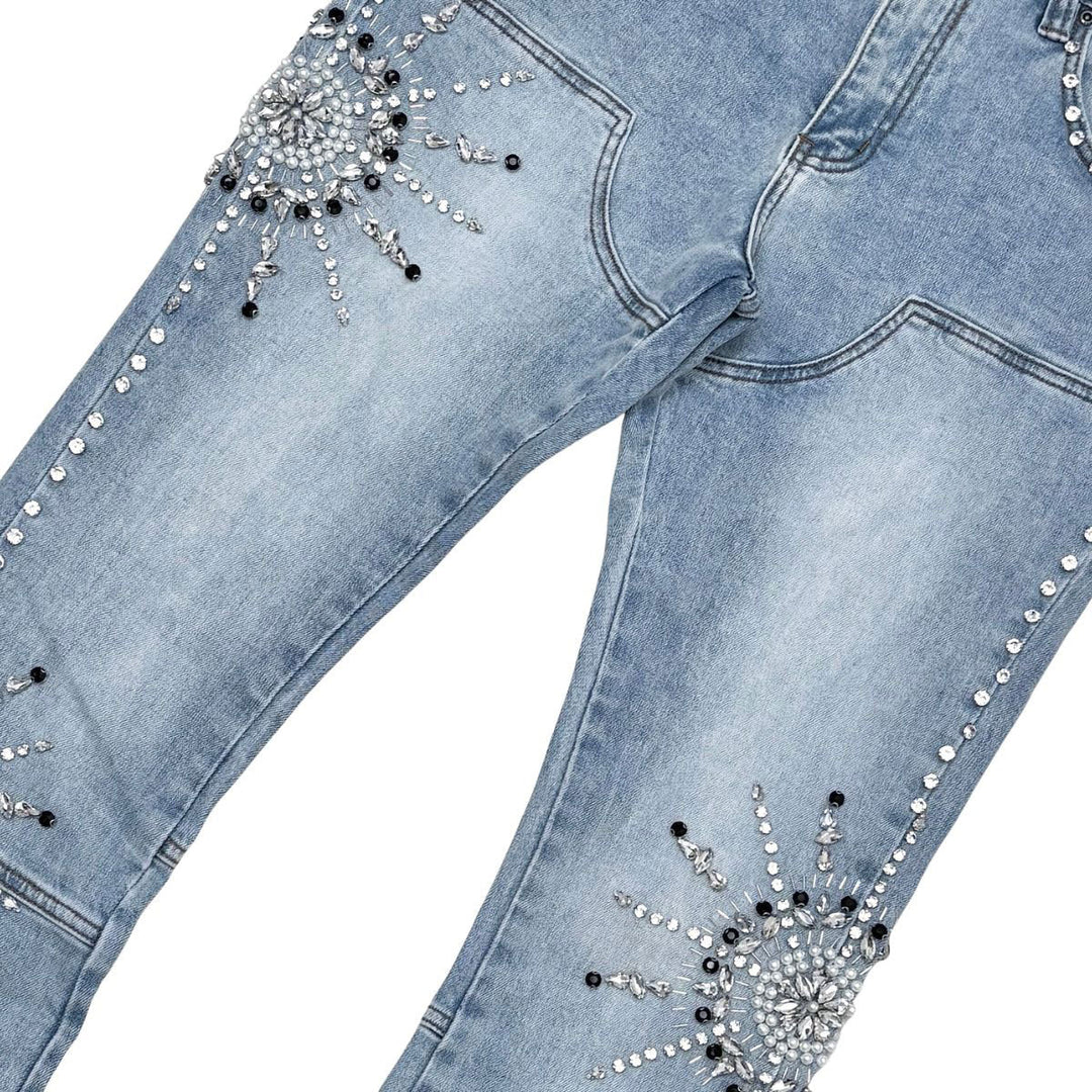 Embellished Rhinestone Flared Denim