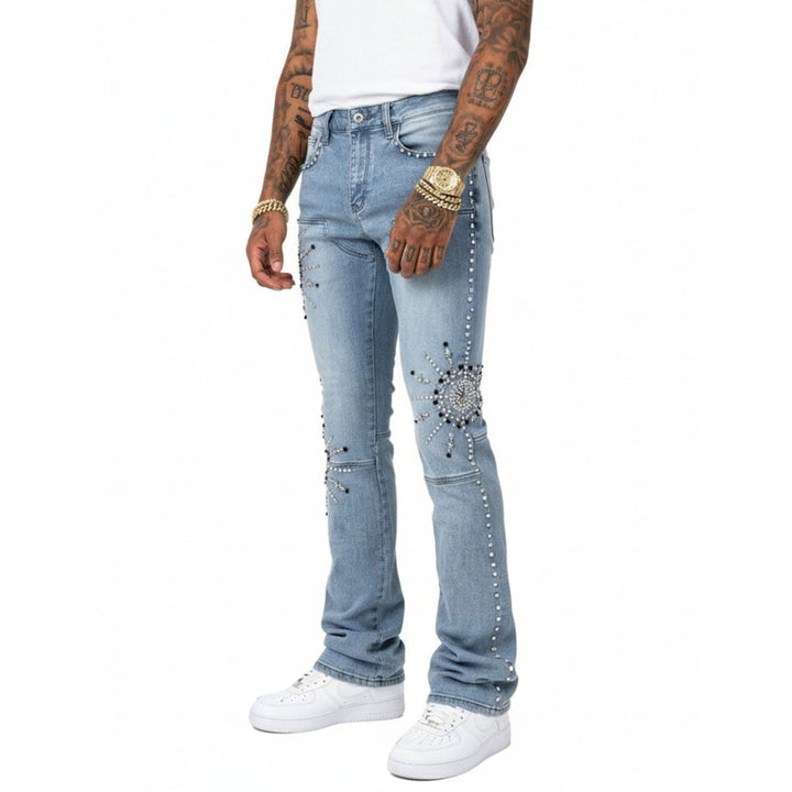 Embellished Rhinestone Flared Denim
