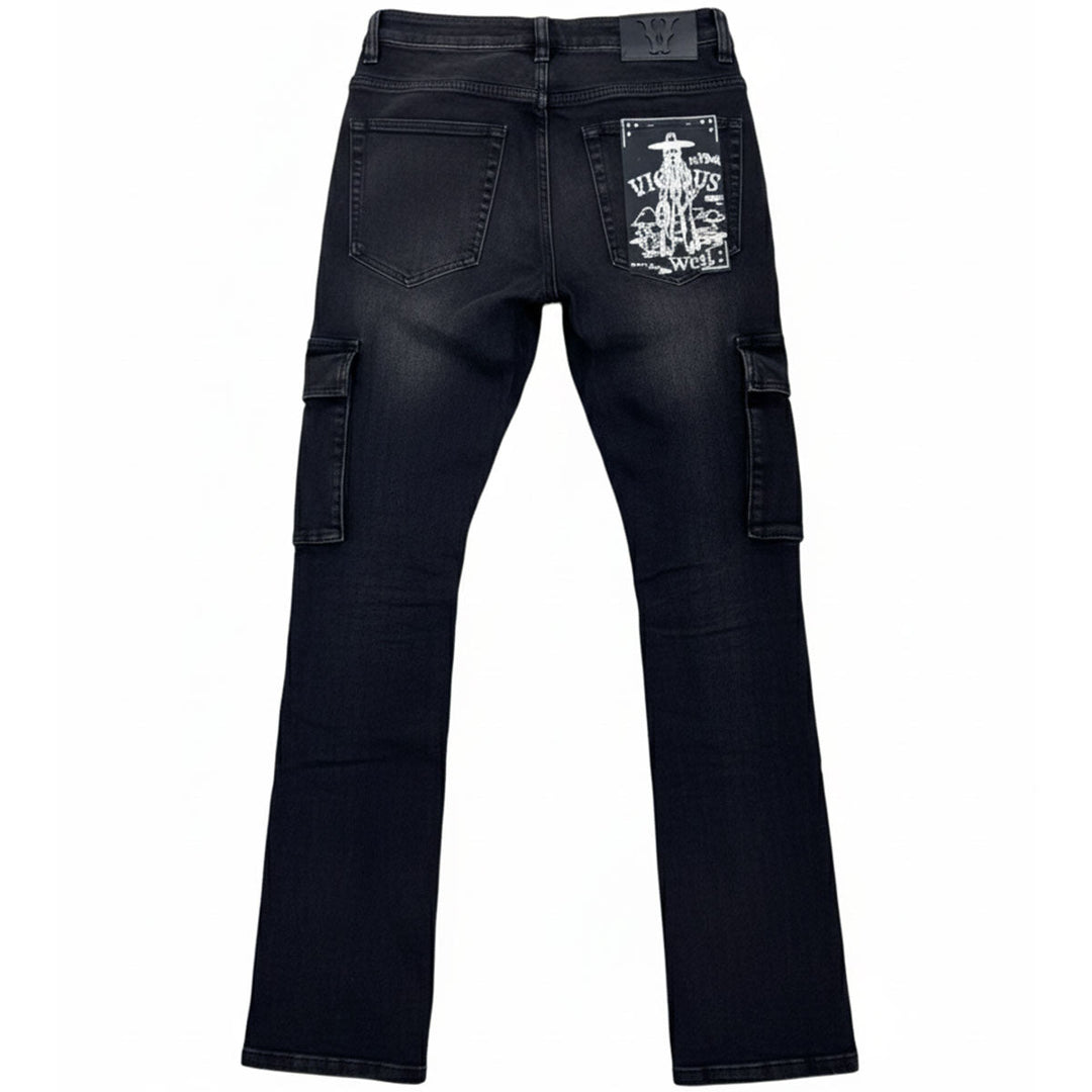 Embellished Side Pearl Denim (Black)