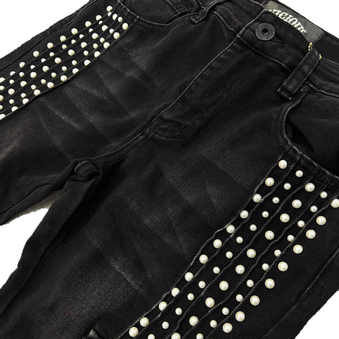 Embellished Side Pearl Denim (Black)