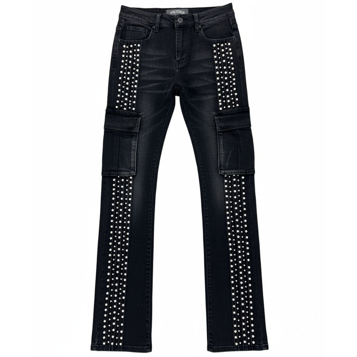 Embellished Side Pearl Denim (Black)