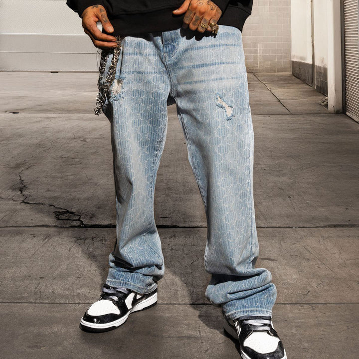 Ski Pattern Straight Denim (Light Wash)
