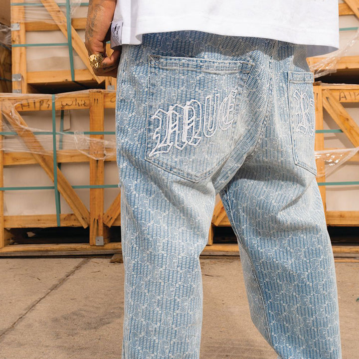 Ski Pattern Straight Denim (Light Wash)