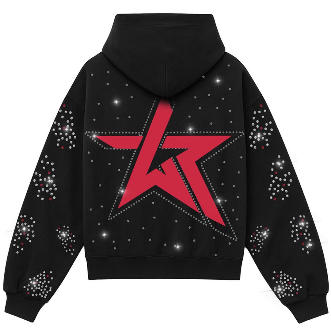 10AK Zip Up Rhinestone Hoodie (Black)
